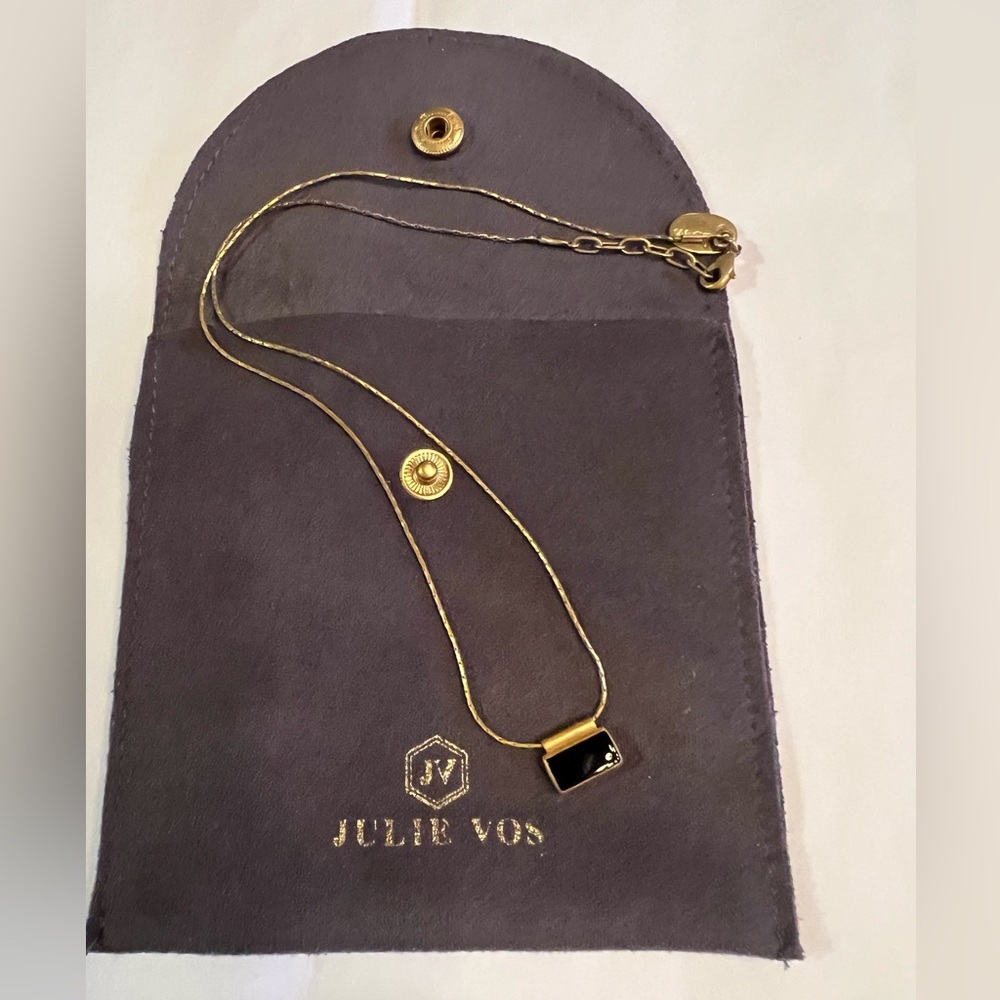 JULIE VOS Delicate Pendant Necklace in Gold with Black Obsidian Stone